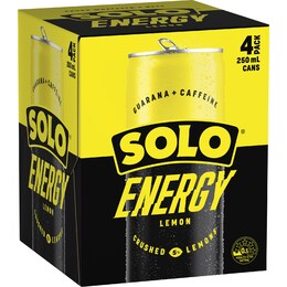 Solo Energy Drink Lemon Cans 250ml x 4 pack – Woolworths
