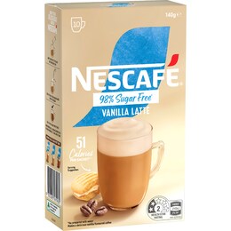 Nescafe Nescafe 98% Sugar Free Vanilla Latte Sachets 10 pack