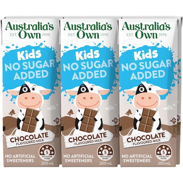 Australia's Own Kids No Sugar Added Milk Poppers Chocolate 200mL x 6 pack