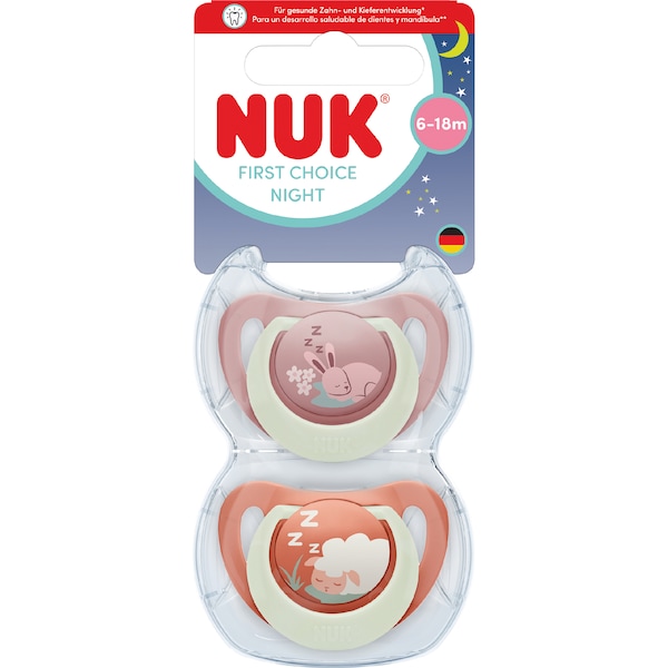 NUK First Choice Night Soother Bunny & Sheep 6-18M 2 pack