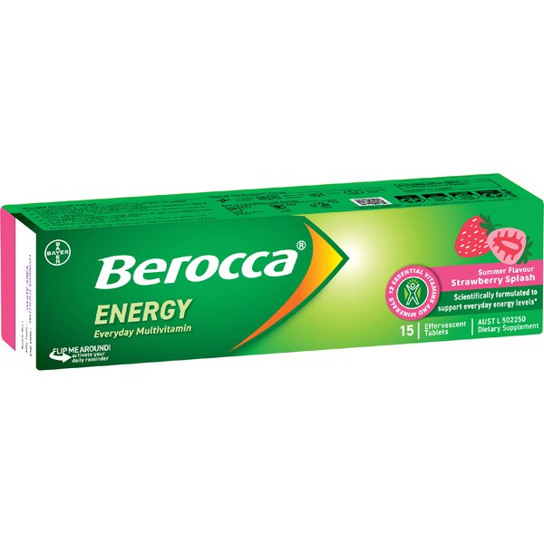 Berocca Energy Everyday Multivitamin Tablets Strawberry Splash 15 pack