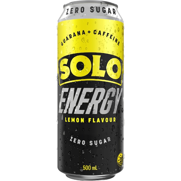 Solo Energy Drink Lemon Zero Sugar 500mL