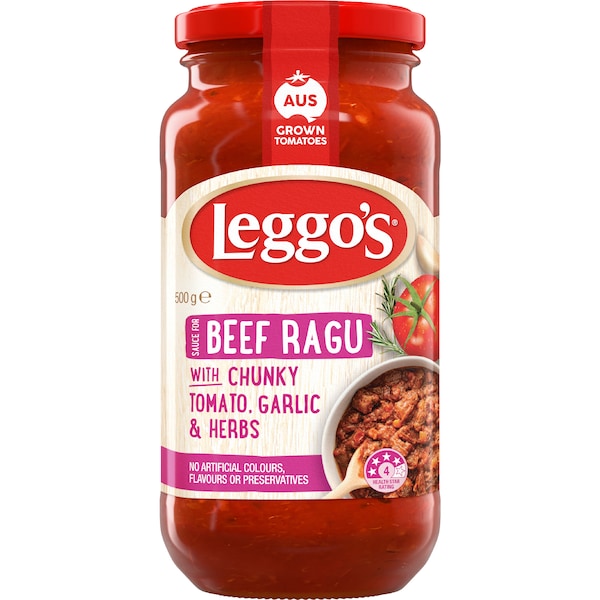 Leggo's Beef Ragu with Chunky Tomato Garlic & Herbs Pasta Sauce 500g
