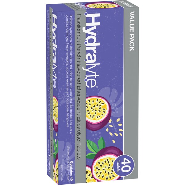 Hydralyte Effervescent Electrolyte Tablets Passionfruit Punch 40 pack