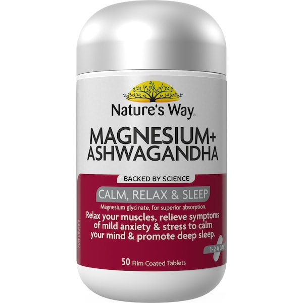 Nature's Way Magnesium + Ashwagandha Film Coated Tablets 50 pack