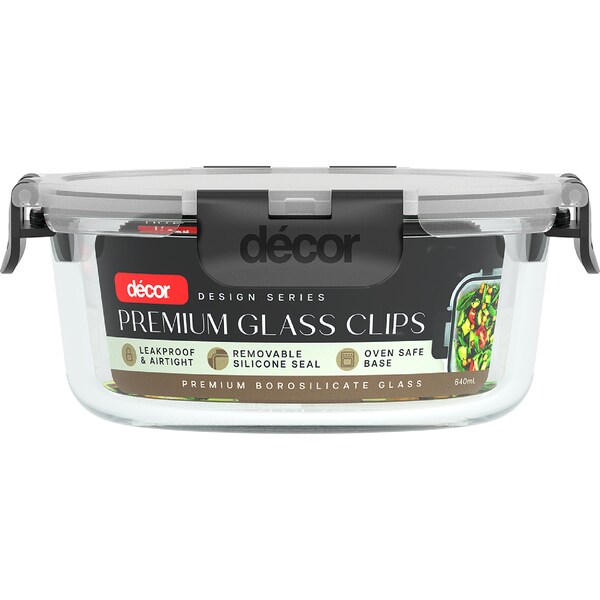 Decor Premium Glass Clips Container 640mL each
