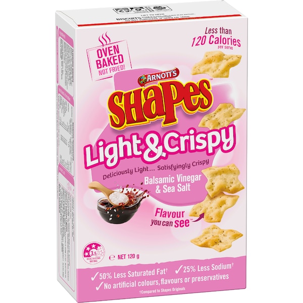 Arnott's Shapes Light & Crispy Vinegar & Sea Salt Crackers 120g
