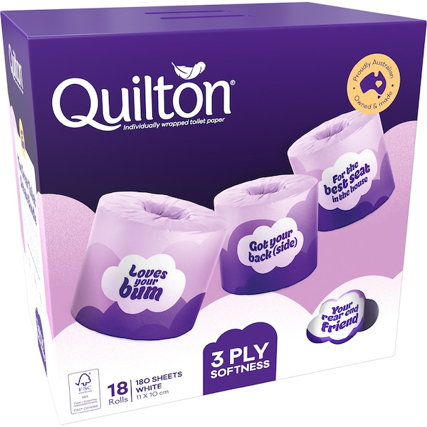 Quilton Softness 3Ply White Toilet Paper Box 18 pack