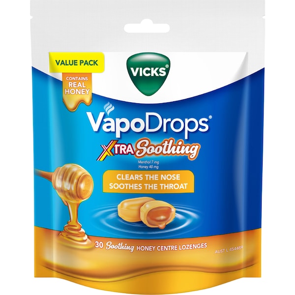 Vicks Vapodrops Extra Soothing Lozenges Honey 30 pack