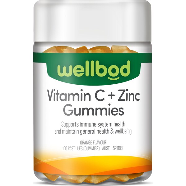 Wellbod Adult Vitamin C + Zinc Gummies 60 pack