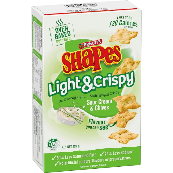 Arnott's Shapes Light & Crispy Sour Cream & Chives Crackers 120g
