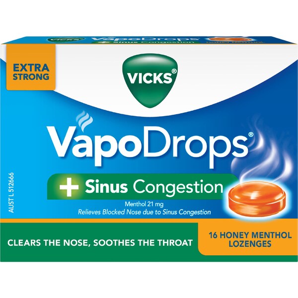 Vicks Vapodrops Sinus Congestion Lozenges Honey Menthol 16 pack