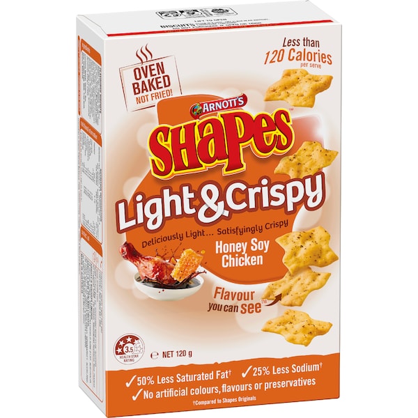 Arnott's Shapes Light & Crispy Honey Soy Chicken Crackers 120g