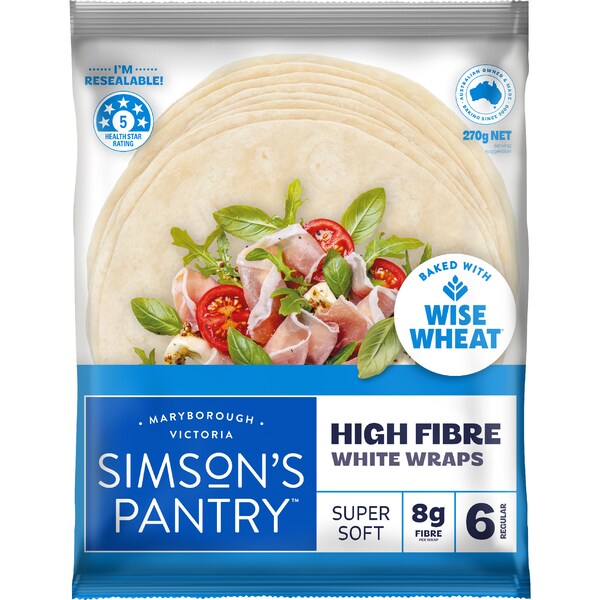 Simson's Pantry Wise Wheat White Wraps 6 pack