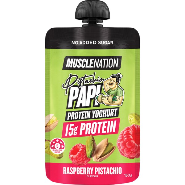 Muscle Nation Protein Yoghurt Pouch Raspberry Pistachio Papi 150g