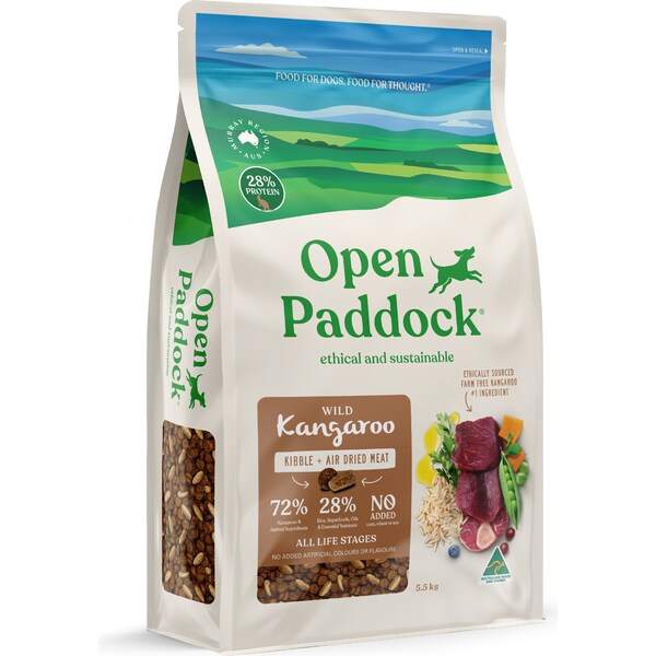 Open Paddock Wild Kangaroo Kibble & Air Dried Meat Dry Dog Food 5.5kg