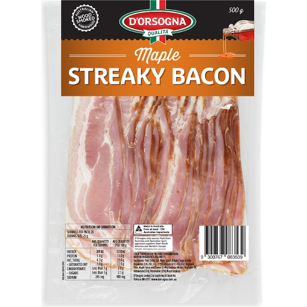 D'Orsogna Maple Streaky Bacon 500g