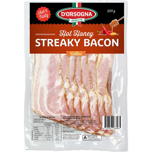 D'Orsogna Hot Honey Streaky Bacon 200g