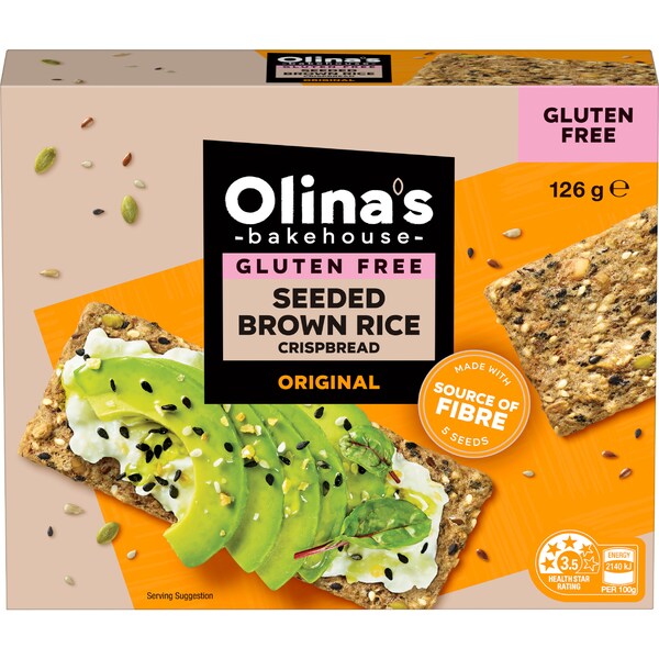 Olina's Bakehouse Gluten Free Seeded Brown Rice Crispbread Original 126g