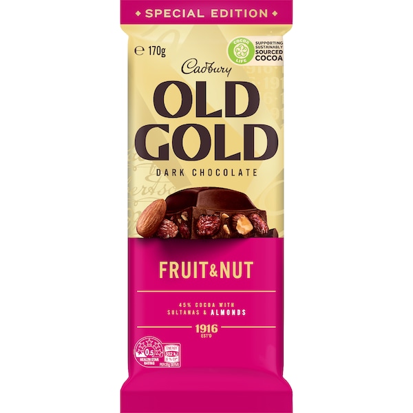 Cadbury Old Gold Fruit & Nut Dark Chocolate Block 170g