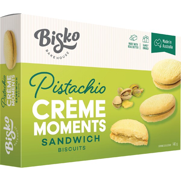 Bisko Bakehouse Creme Moments Shortbread With Pistachio Cream Filling 140g