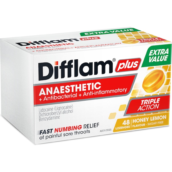 Difflam Plus Anaesthetic Lozenges Honey Lemon 48 pack