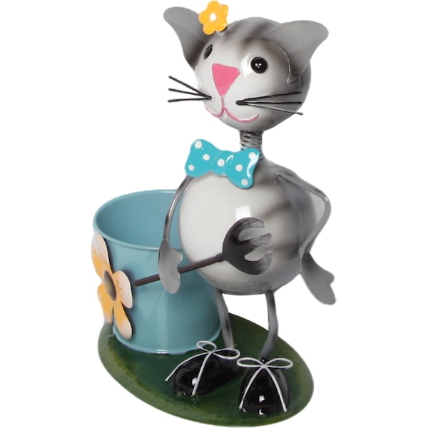 Green Gardener Metal Cat With Mini Pot each