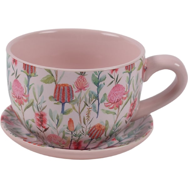 Green Gardener Tea Cup Planter Pink Flowers each