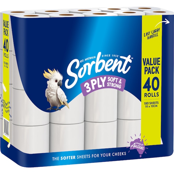 Sorbent 3Ply White Toilet Paper 40 pack