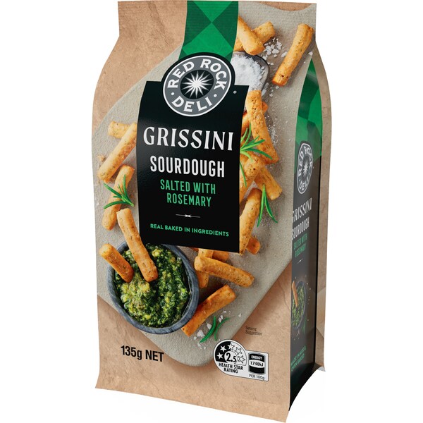 Red Rock Deli Grissini Salted Sourdugh Wtih Rosemary 135g