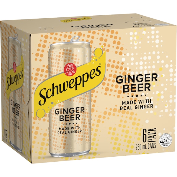 Schweppes Ginger Beer Cans 250mL x 6 pack