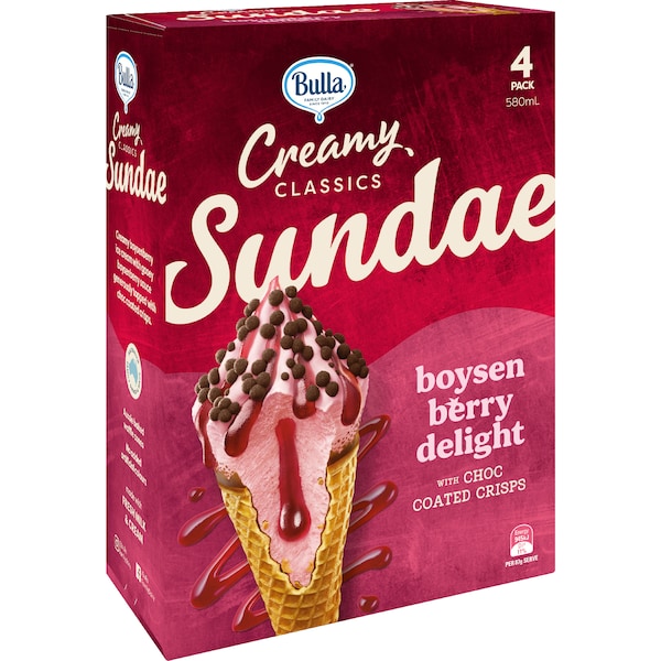 Bulla Creamy Classics Sundae Cones Boysenberry 580mL 4 pack