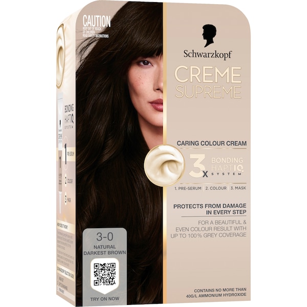 Schwarzkopf Creme Supreme 3-0 Natural Darkest Brown Hair Dye each