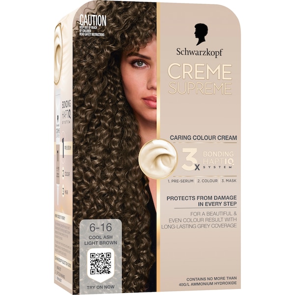 Schwarzkopf Creme Supreme 6-16 Cool Ash Light Brown Hair Dye each