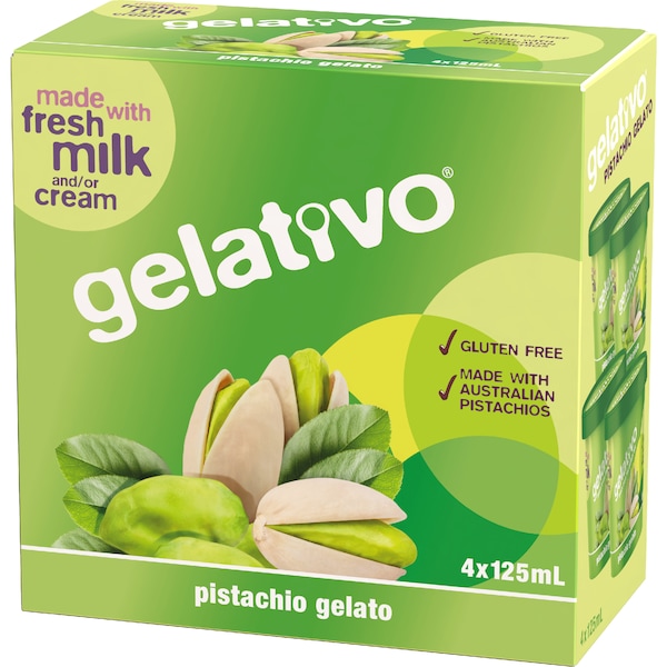Gelativo Pistachio Gelato Cups 125mL x 4 pack