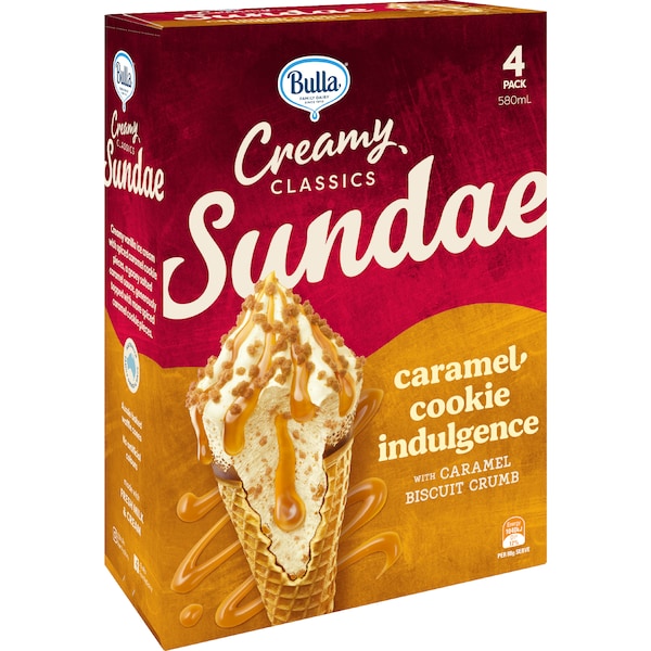 Bulla Creamy Classics Sundae Cones Caramel Cookie 580mL 4 pack