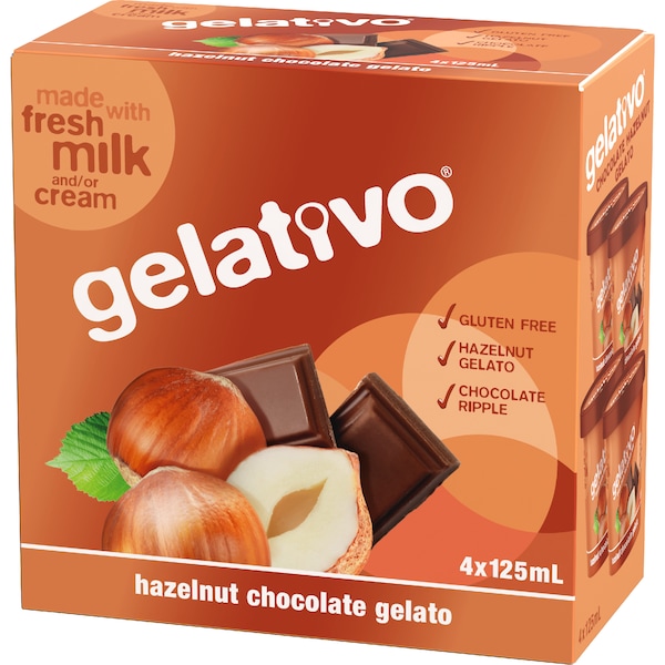 Gelativo Hazelnut Chocolate Gelato Cups 125mL x 4 pack