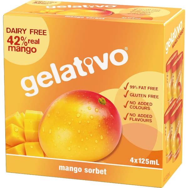 Gelativo Mango Sorbet Cups 125mL x 4 pack