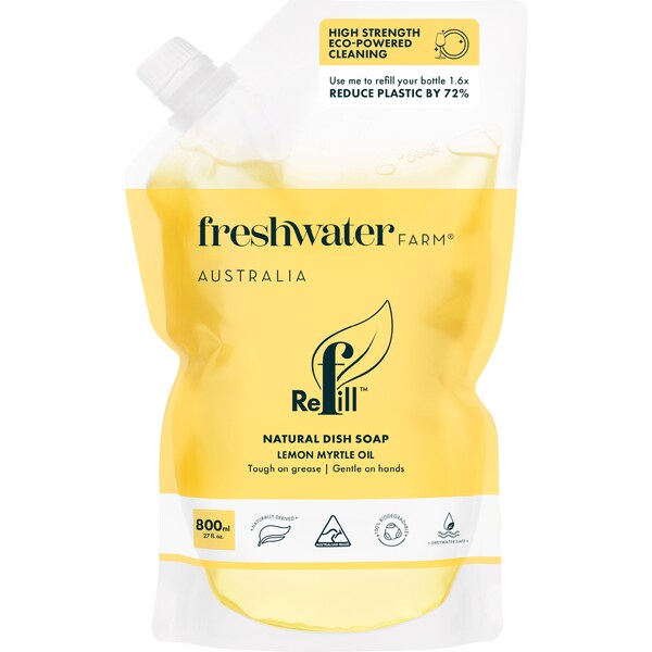 Freshwater Farm Australia Dishwashing Liquid Refill Pouch Lemon Myrtle 800mL