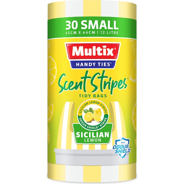 Multix Handy Ties Scent Stripes Tidy Bags Sicilian Lemon Small 20 pack