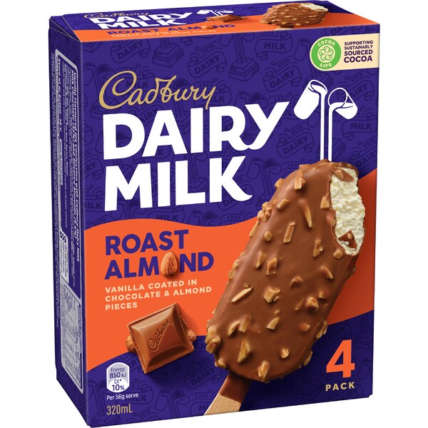 Cadbury Dairy Milk Roast Almond Frozen Dessert Sticks 4 pack