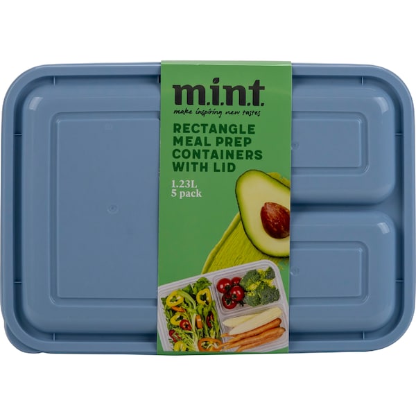MINT Rectangle Meal Prep Container & Lid 1.23L 5 pack