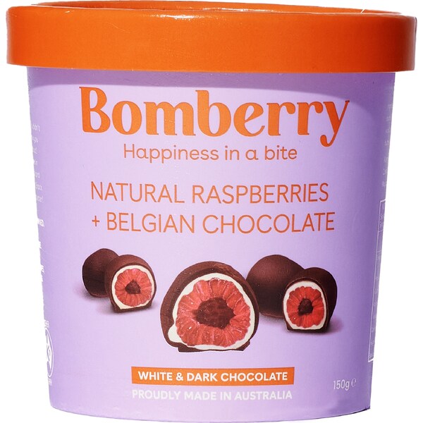 Bomberry Dark & White Chocolate Raspberries 150g