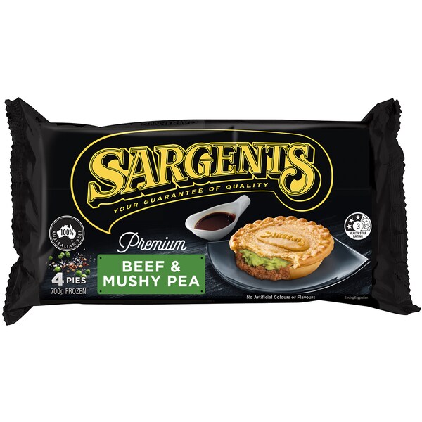 Sargents Beef & Mushy Pea Pies 4 pack