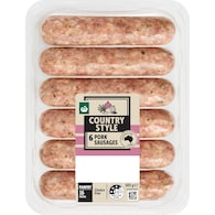 Woolworths 6 Pack Country Style Pork Sausages