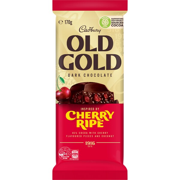 Cadbury Old Gold Cherry Ripe Dark Chocolate Block 170g