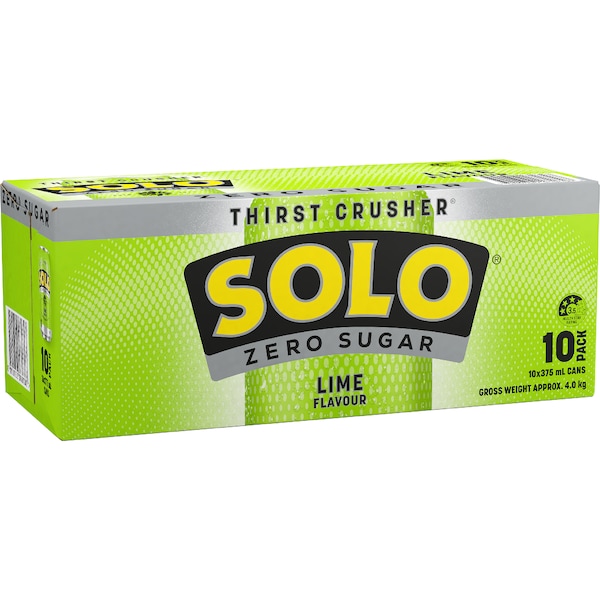 Solo Zero Sugar Lime Soft Drink Cans 375mL x 10 pack
