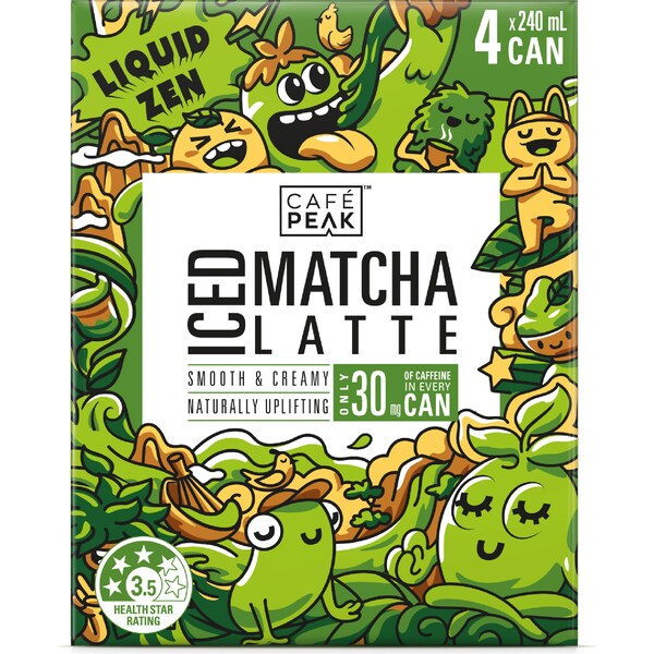 Cafe Peak Iced Matcha Latte Cans 240mL x 4 pack