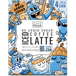 Cafe Peak No Added Sugar Iced Coffee Latte Cans 240mL x 4 pack – Woolworths