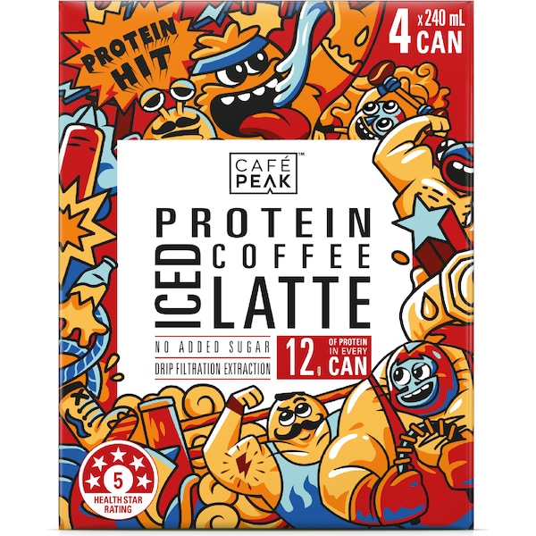Cafe Peak Protein Iced Coffee Latte Cans 240mL x 4 pack